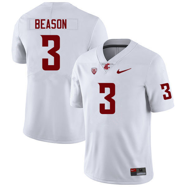 Men #3 Zeriah Beason Washington State Cougars College Football Jerseys Sale-White - Click Image to Close